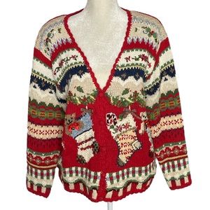 Tiara International Vintage Christmas Sweater with Bells Size L
